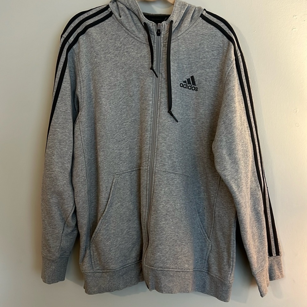 Adidas French Terry 3-stripes Full-zip Hoodie Gray​​